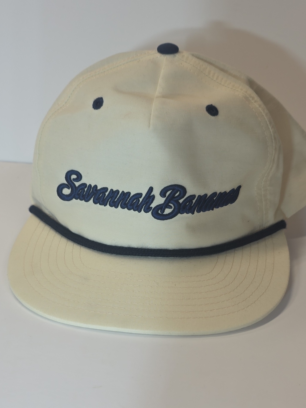 Cream and Navy Rope-Trim Cap